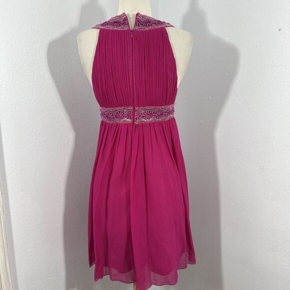 Aidan Mattox Mini Dress Womens 2 Pink Silk Beaded Halter Babydoll Hoco 90s‎ Y2K - Picture 5 of 10